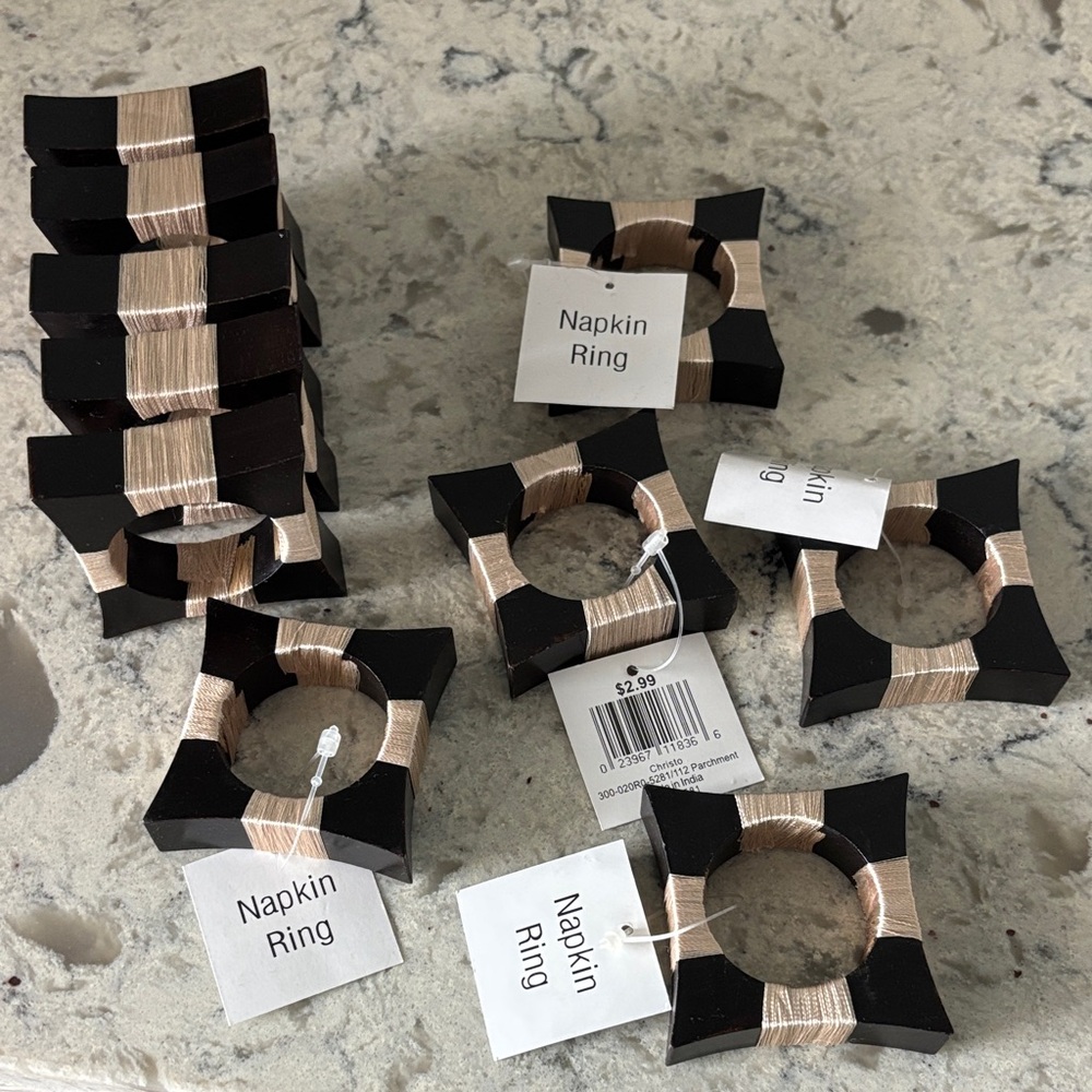 Napkin Ring Set by - Dark Wood and Beige Decorative Rings